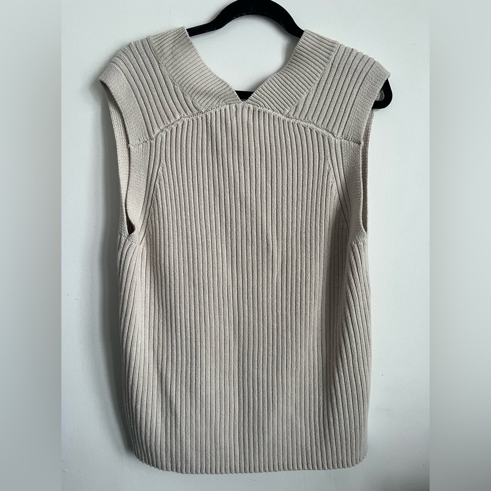 H&M Women Cream Knit Ribbed Boho Oversized Relaxed Sweater Vest S Small - Picture 4 of 6